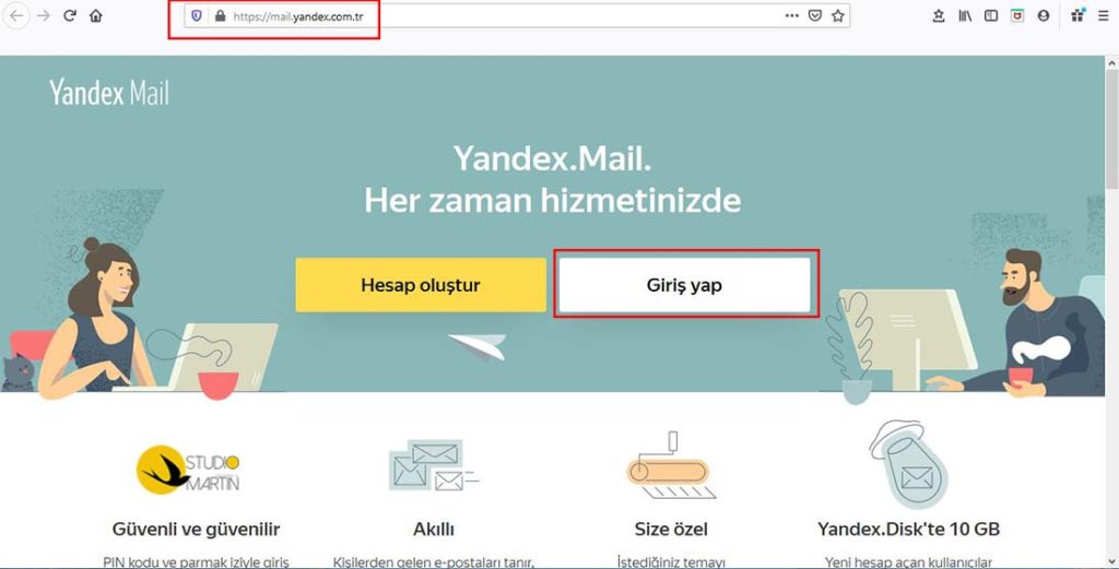 Yandex Web Mail adresi olan mail.yandex.com.tr yi ziyaret edin giriş yap'a tıklayın.